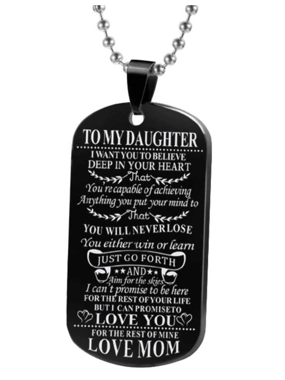 To Daughter From Mom Appreciation Black Engraved Dog Tag Necklace